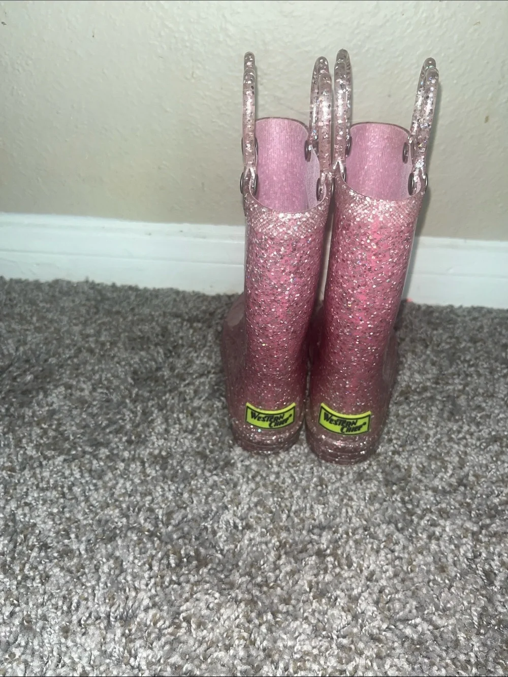 Western Chief Toddler Glitter Pink Rain Boots with Heart Handles